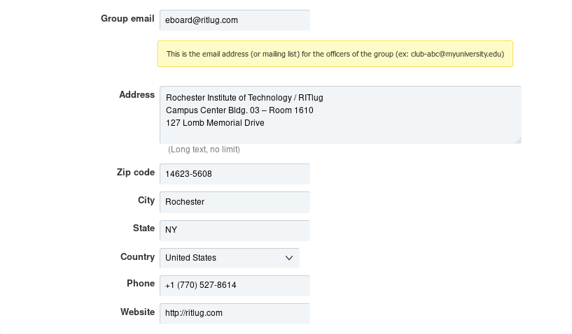 Update address settings for RITlug from CampusGroups