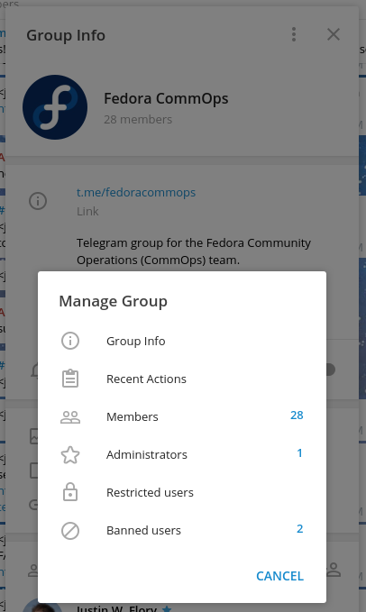 Open the group overview, then click the three-prong button towards the top right to open "Manage group"